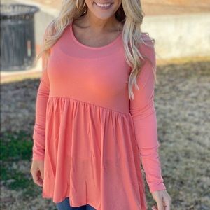 Zenana waist shirring top in Deep Coral